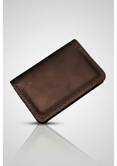 Luvo %100 Gerçek Deri El Yapımı Kartlık İtalyan Dikiş Premium Minimalist Tasarım Acı Kahverengi