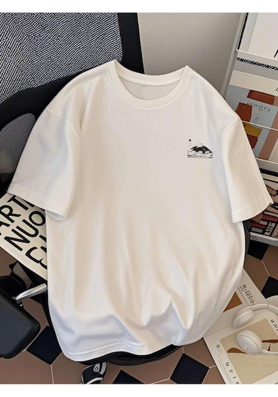 Uyguntarz Unisex Dağ Baskılı Tasarım Tshirt Beyaz