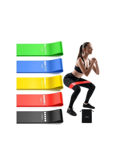 Premium 5 Adet Farklı Dirençte Pilates Squat Aerobik Bandı - Hafif,orta,sert Çalışma Lastiği-evde Spor Karın Çok Renkli