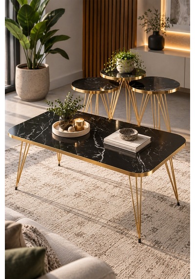 Sulorahome Gold Bendir Tel Zigon Ve Orta Sehpa 4 Parça Seti Beyaz Mermer - Siyah Mermer - Altın Ayak Sulorahome Gold Bendir Tel Zigon Ve Orta Sehpa 4 Parça Seti Beyaz Mermer - Siyah Mermer - Altın Ayak