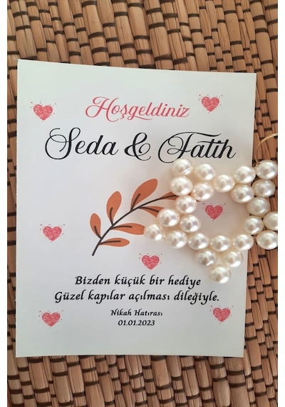 100 Adet Kişiye Özel Kuşe Kartlı İnci Yıldız Anahtarlık - Jelatin