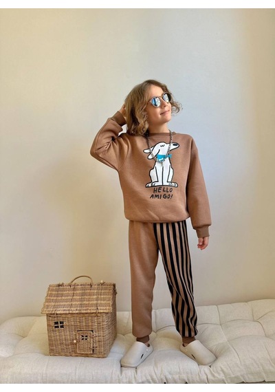 Miniko Kids Erkek Çocuk 3 İp Şardonlu Amıgo Eşofman Takımı Kahverengi