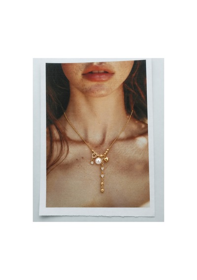 Pearl Collection Amélie İnci Ve Kalp Figürlü Sallantılı Gold Çelik Kadın Kolye Altın Altın