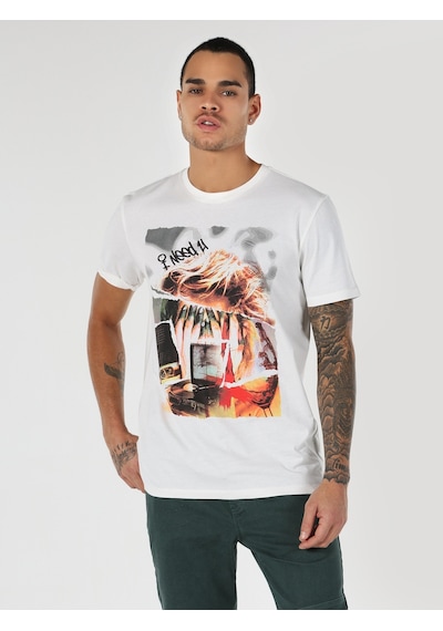 Colin's Colins Regular Fit Bisiklet Yaka Baskılı Beyaz Erkek Kısa Kol Tişört Cl1062794 Q1.V1 Wht 001