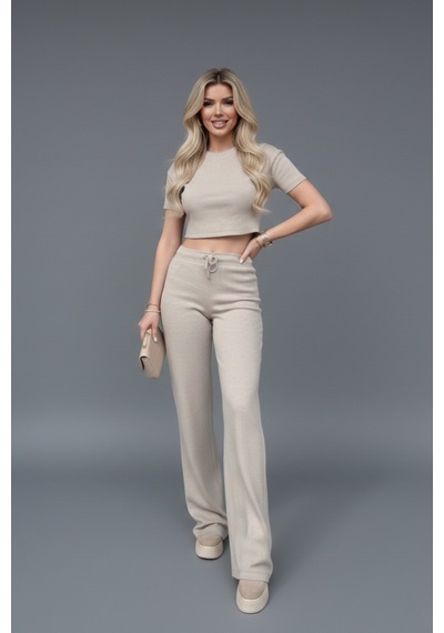 Kadın Bol Paça Slim Fit Takım Gri