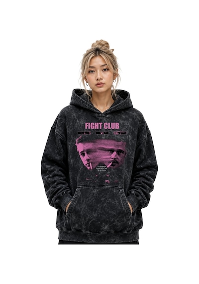 Sevbano Fight Club Film Tyler Durden Baskılı Unisex Oversize Premium Yıka Siyah