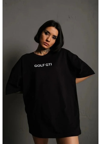 Suma Oversize Baskılı Tişört Golf Gtı Retro Araba Desenli, Ön - Arka Dijital Baskı, Sokak Modası Stil - Siyah