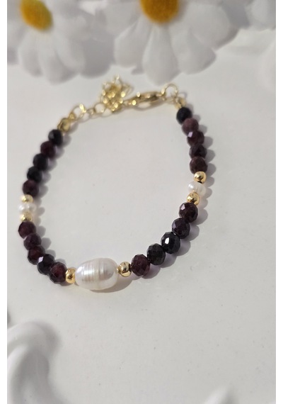 Sertifikalı 3 Mm Lal Granat, Garnet , Gerçek Arpa İnci Minimal İnci Doğaltaş Bileklik Bordo