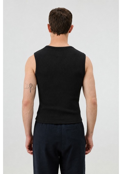 Antioch Pamuklu Kolsuz Erkek T-shirt Siyah