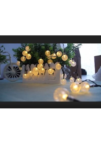 Solar Güneş Enerjili 6 Metre 30 Led Top Sarı Bahçe Teras Parti Balkon Süsü Aydınlatma Lambası