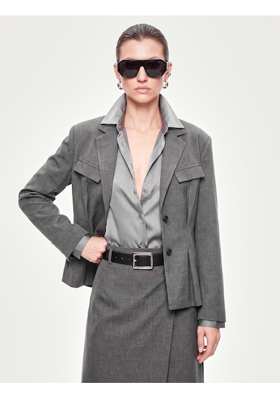 Koton Çift Cepli Klasik Yaka Uzun Kollu Peplum Kesim Pileli Blazer Ceket Gri 7wak50123uw