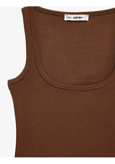 Koton Modal Karışımlı Slim Fit Kare Yaka Kolsuz Bluz Kahverengi 6sal30332ık Kahve