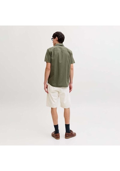 Jack & Jones Jack Jones Kısa Kol Gömlek Breeze Linen Blend Haki