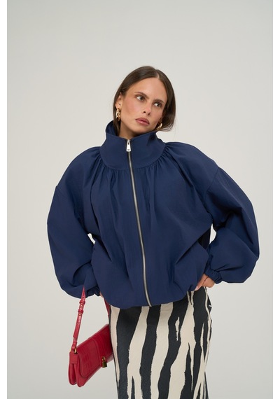 Mai Collection Azel Fermuarlı Oversize Lacivert Bomber Ceket Lacıvert
