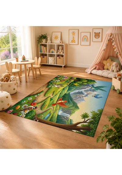 Kartela Halı Huzurlu Orman Kaymaz Taban Çocuk Oyun Halısı - 120 x 180 CM