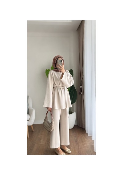 Unika Boutique Kadın Alt Üst İkili Tesettür Takım Krem