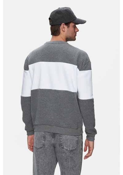 Ucla Archer Koyu Gri Bisiklet Yaka Nakışlı Loose Fit Erkek Sweatshirt Koyu Gri
