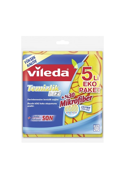 Vileda %30 Mikrofiberli Bez 5'li - Güçlü Temizlik Ve Yüksek Emicilik 2'li Ekonomik Paket - 2 Ad Tarı