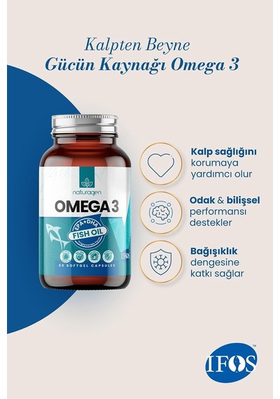 1200 Mg Omega 3 Balık Yağı 60 Softgel Yumuşak Kapsül Fish Oil Ifos Sertifikalı 384mg Epa + 240mg Dha 1 Aylık Kullanım