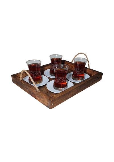Doğal ahşap Çay tepsisi kahve tepsisi sunum tepsi retro (ipli)