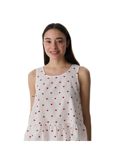 Penti Kırık Beyaz Red Hearts Pamuklu Atlet Pijama Üstü