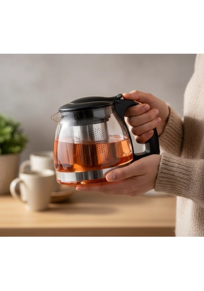 Lüks Renkli Cam Süzgeçli Demlik 700 Ml Modern Şıklık Çok Renkli