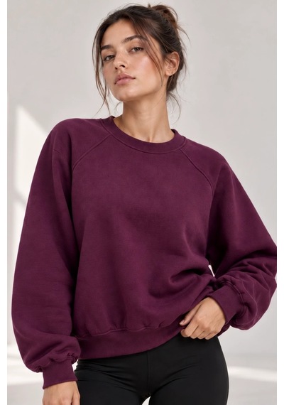Bbbutikbasic Kadın Şardonlu 3 İplik Kısa Reglan Kol Sweatshirt My3535 Bordo