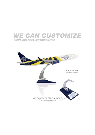 Zekupp Boeing 737-800 1/100 Ölçek Fenerbahçe Lisanslı Sarı Lacivert Tasarım Maket Uçak