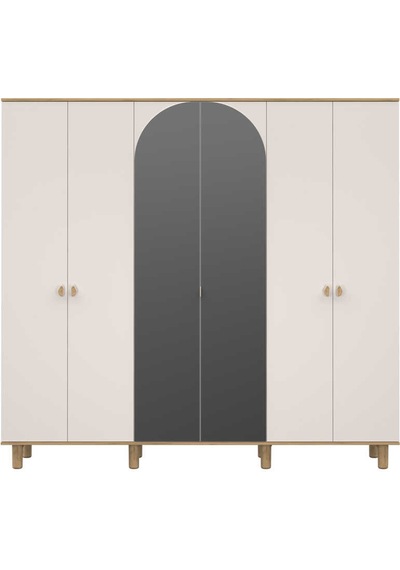 Bohem 6 Kapaklı Aynalı Gardırop Florida Meşe-vizon 240x226x60 Cm Vizon