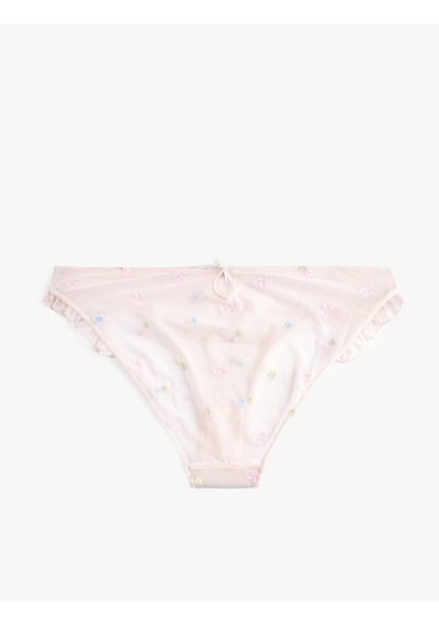Koton Fırfırlı Çiçek Nakışlı Tül Brief Külot Pembe Desenli 6slk30145mk