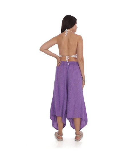 Bohem Stil İtalyan Cepli Keten Şalvar Pantolon Cmn00154 Açık Mor