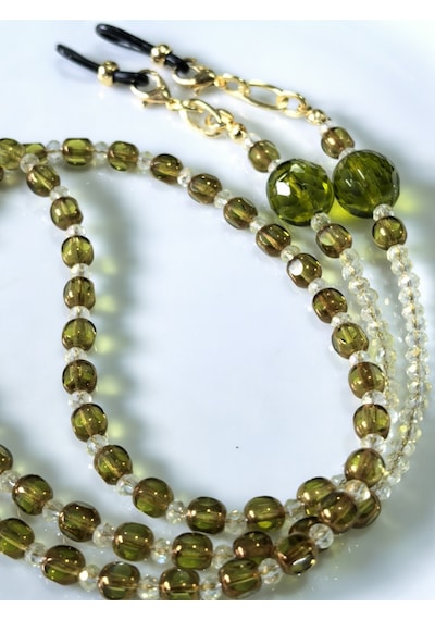 Gözlük Zinciri Gerçek Kristal Taşlı Thinblack Zeytin Yeşili