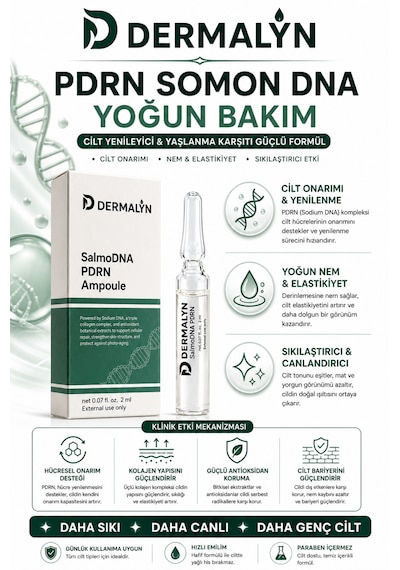 Dermalyn 1 Adet Pdrn Somon Dna Kolajen İçeren Cildi Gençleştirmeye Yardımcı Ampul Serum Dermaroller Dermapen