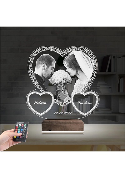 Luvivia Kalp Sevgiliye Hediye Fotoğraflı 3d Lamba - Masa Gece Lambası V10