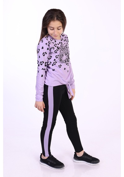 Toontoy Kids Toontoy Kız Çocuk Leopar Baskılı Taytlı Takım Lila