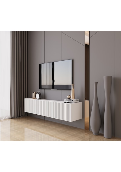 Capella Beyaz Country Mdf 3 Kapak Duvara Monte 140 Cm Tv Ünitesi