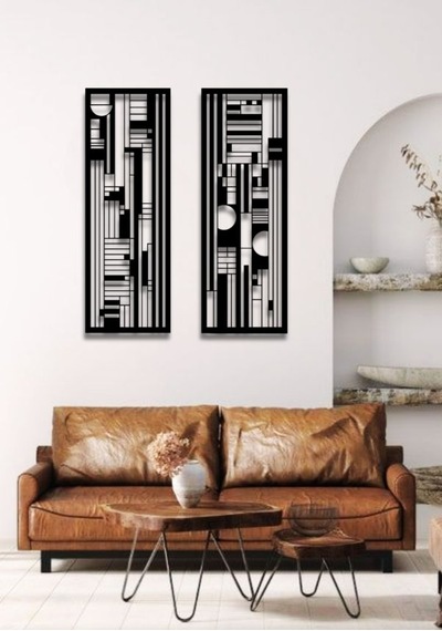 Modern Stil 2 Li Metal Duvar Dekoru Seti 75x27