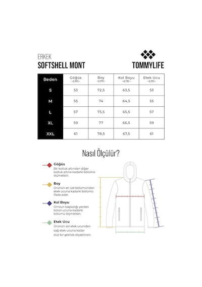 Tommylife Tommy Life Antrasit Fermuarlı Dik Yaka Su Ve Rüzgar Geçirmez Softshell Erkek Mont - 88050 Antrasit