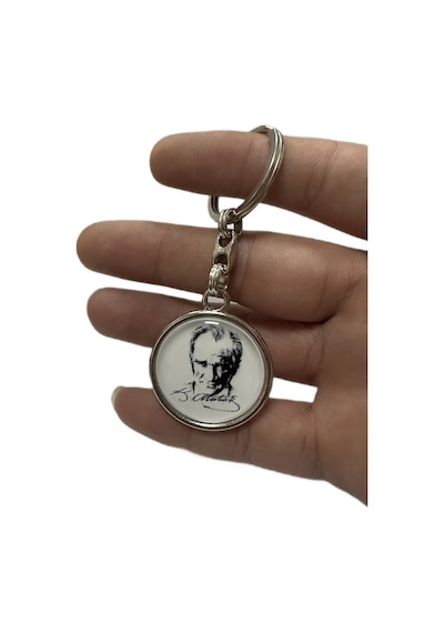 Atatürk Resimli Yazılı Çift Yönlü Metal Anahtarlık 1 Adet