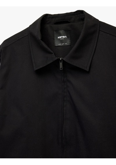 Koton Regular Fit Pamuklu Uzun Kollu Gömlek Yaka Fermuarlı Ceket Siyah 6sam20064hw