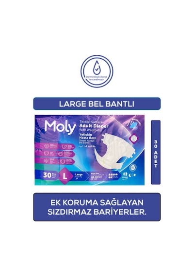 Moly Bel Bantlı Hasta Bezi 7 Damla L 4 x 30'lu