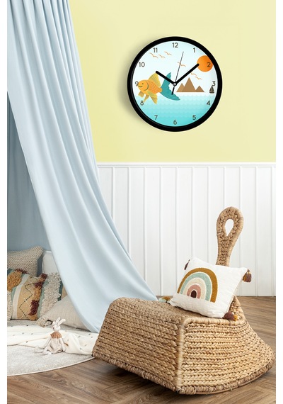 Sevimli Balık Tasarımı Çocuk Odası Duvar Saati - 25cm - Önü Camlı Siyah Kasa - Sessiz Mekanizma-jh0759 Siyah