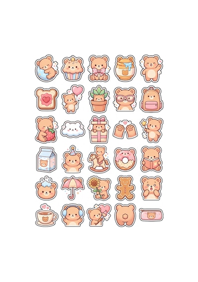 30 Adet Pastel Ayıcık Sticker Seti - Defter Telefon Ajanda İçin Çok Renkli