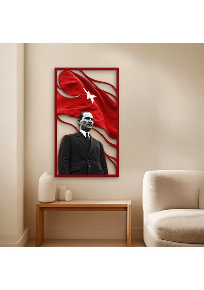 Ay Yıldızlı Bayrak Ve Atatürk Portresi - Metal Tablo - Dec0287 74 X 125 Cm Çok Renkli