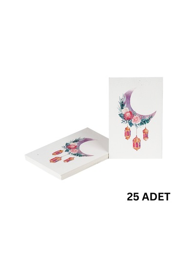 Ramazan Hilal, Fener Temalı Hediye Ve Tebrik Kartı, Ambalaj Ve Paketleme Etiketi, 6x8 Cm, 25 Adet