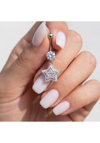 Ferizz 316l Çelik Yıldız Model Zirkon Taşlı Piercing Prc-224 Beyaz