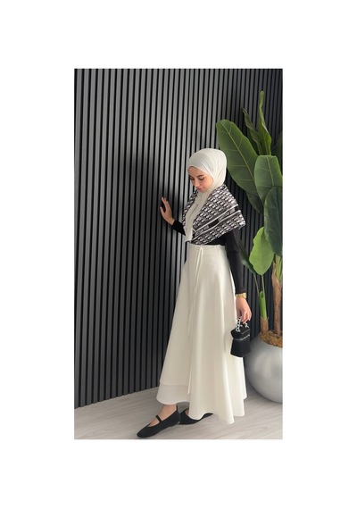 Unika Boutique Kadın Yandan Bağlamalı Tesettür Uzun Kot Etek Beyaz