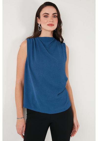 Lela Slim Fit Dik Yaka Omuz Büzgülü Bayan Bluz 6527836 Indigo