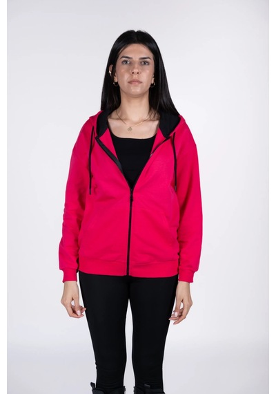 Defys Defy S Kadın Oversize Kapüşonlu Fermuarlı Cepli Sweatshirt Fuşya - 527346818 Fuşya