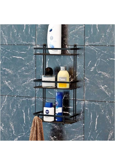 Geseus Üç Katlı Kancalı Banyo Rafı Mat Siyah Es065H Çok Renkli